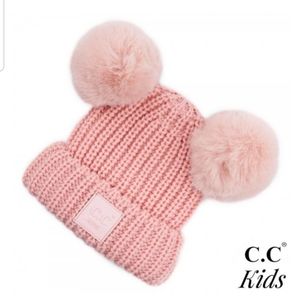 C.C.Beanie Knit Beanie w/Faux Fur Pompoms